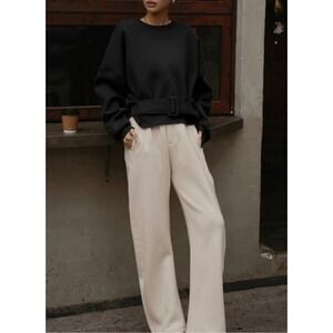 Commense‎ Belted Sweatshirt Pullover Top, Stylish Black Belted Waist size M